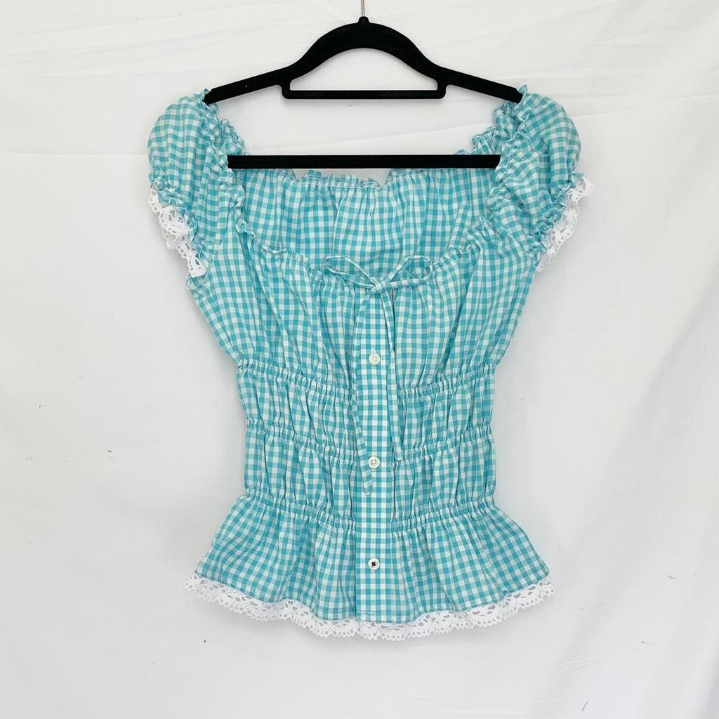 Checkered Milkmaid Top