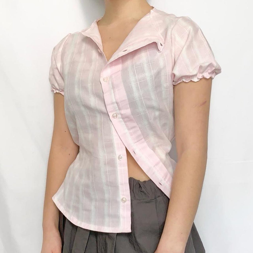 Plaid asymmetric shirt