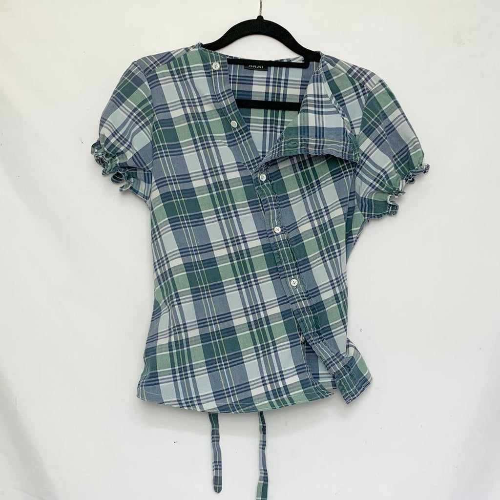 Plaid asymmetric shirt