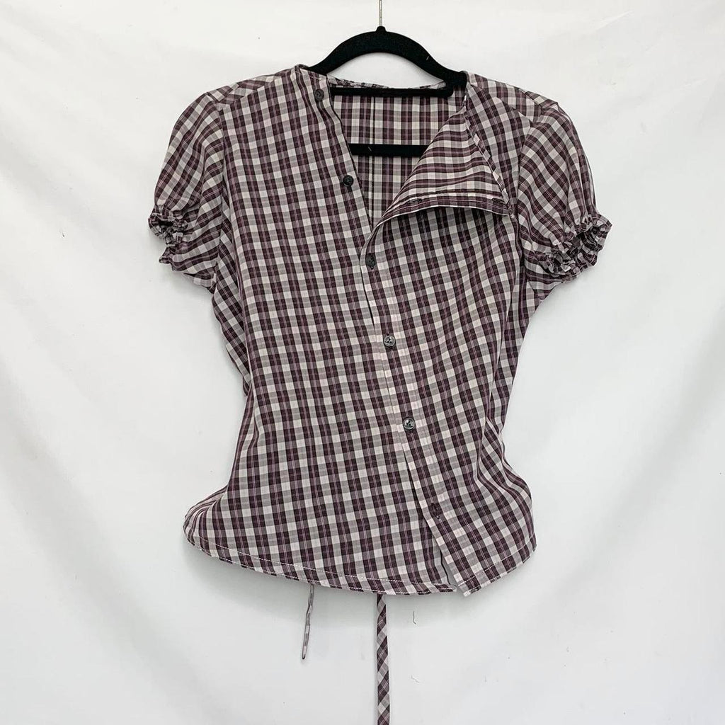 Plaid asymmetric shirt
