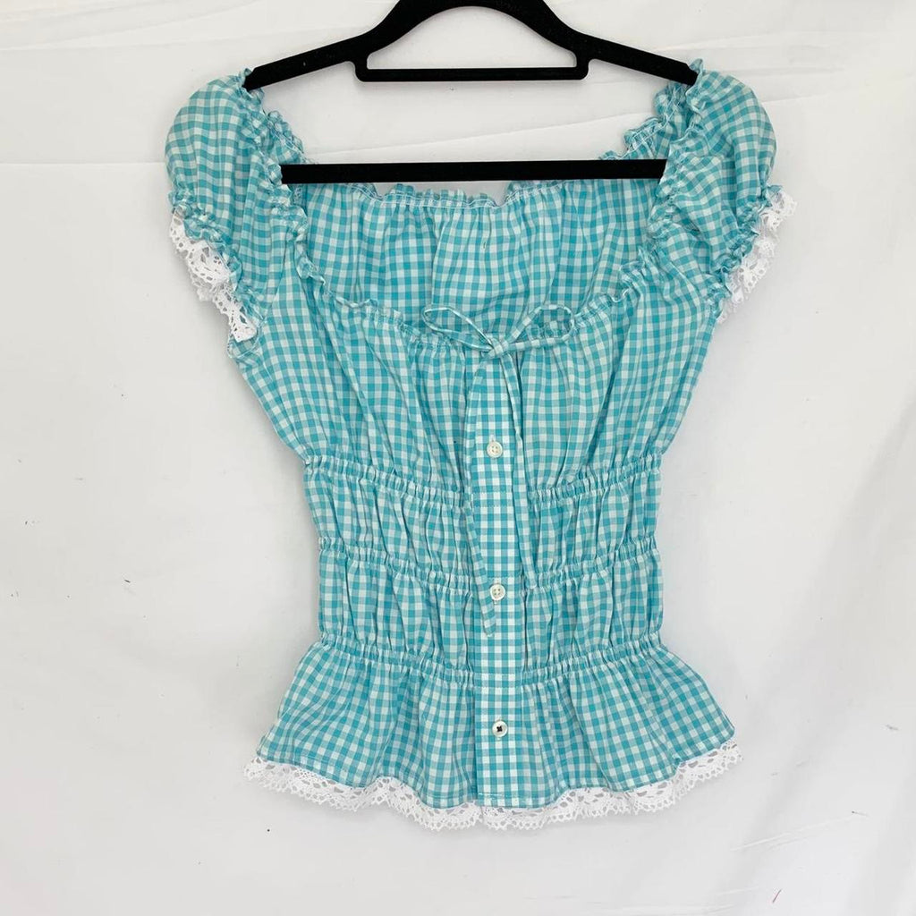 Checkered Milkmaid Top