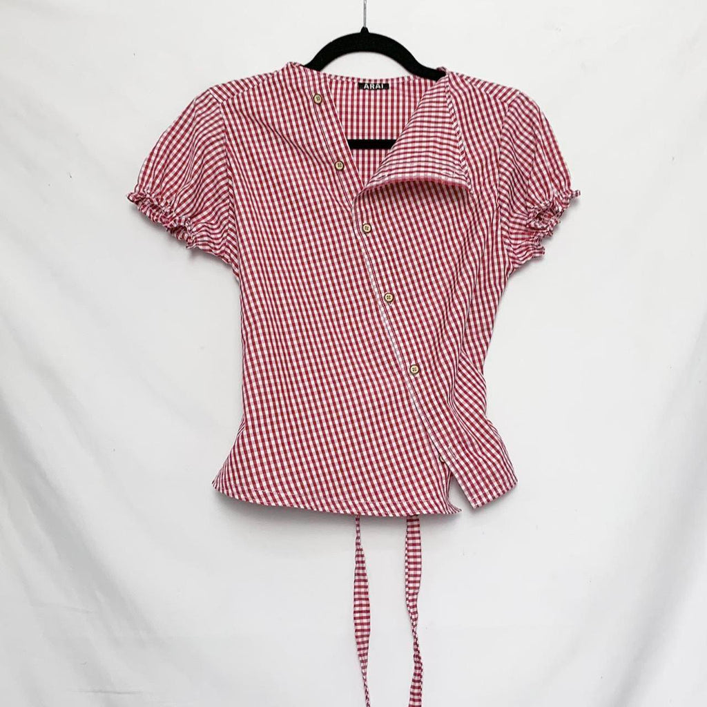 Plaid asymmetric shirt