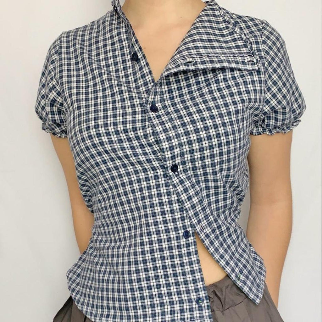 Plaid asymmetric shirt