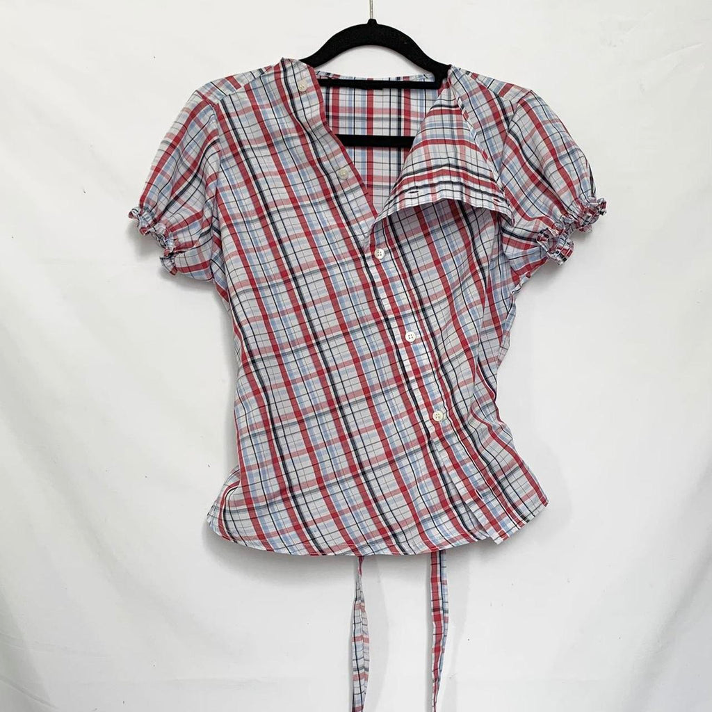 Plaid asymmetric shirt