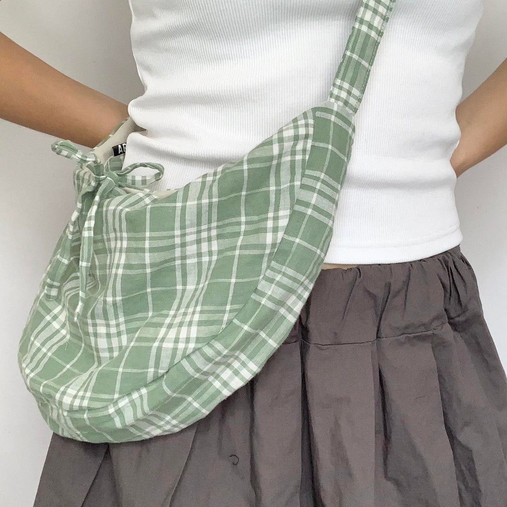 Plaid Crescent Bag