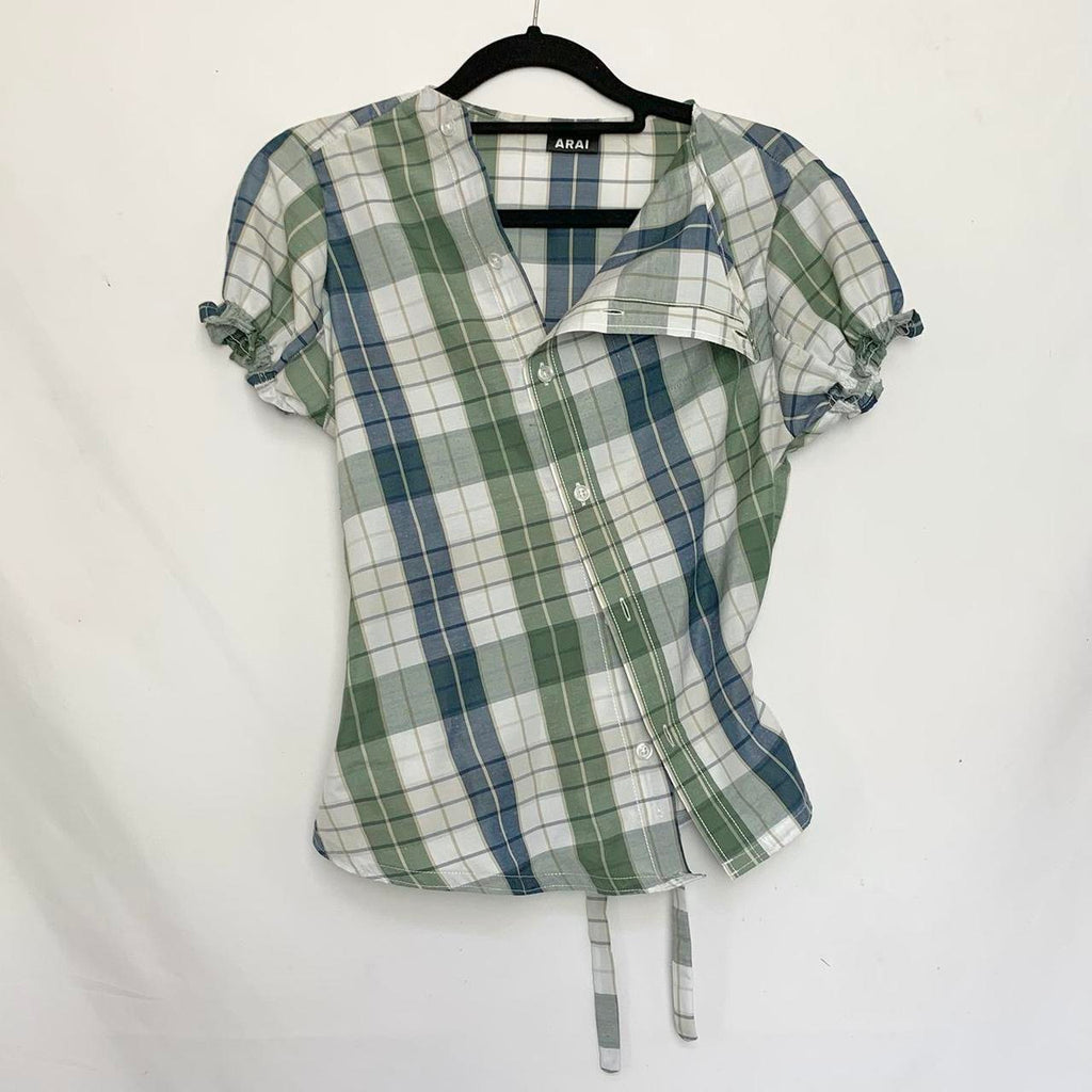 Plaid asymmetric shirt