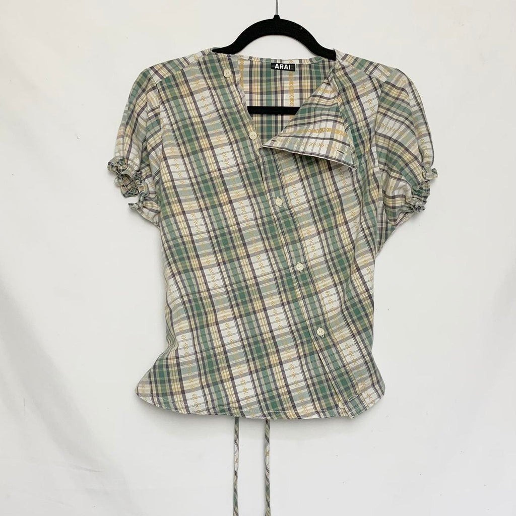 Plaid asymmetric shirt