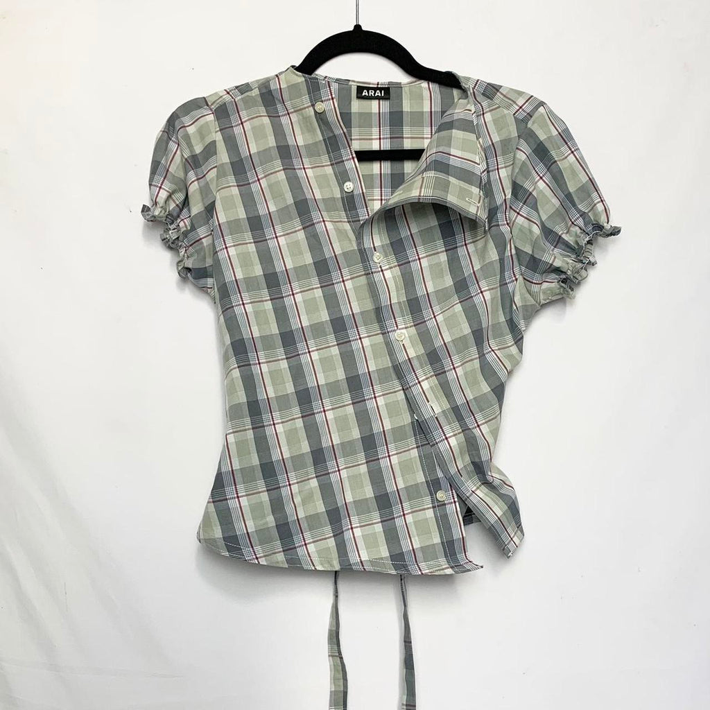 Plaid asymmetric shirt